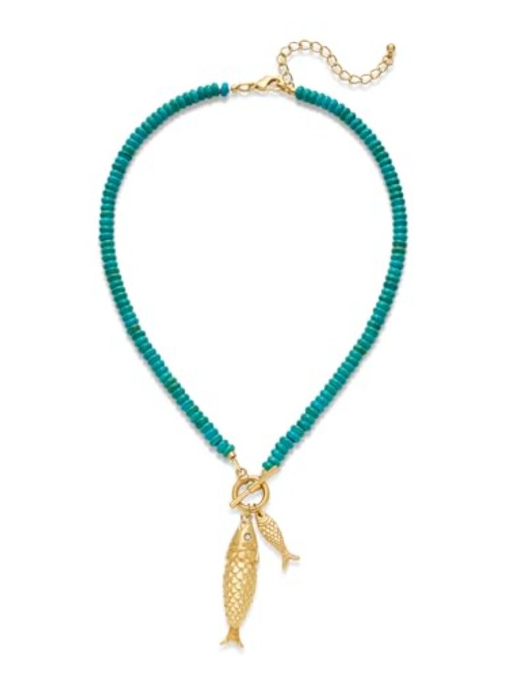 Chunky Gold Fish Pendant Necklace For Women Long‎ Silk Scarf Turquoise Strand